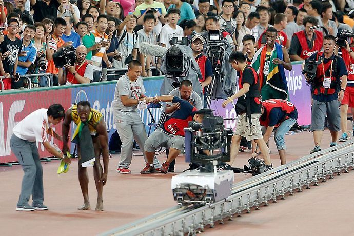 Usain Bolt was taken out by a cameraman in 2015