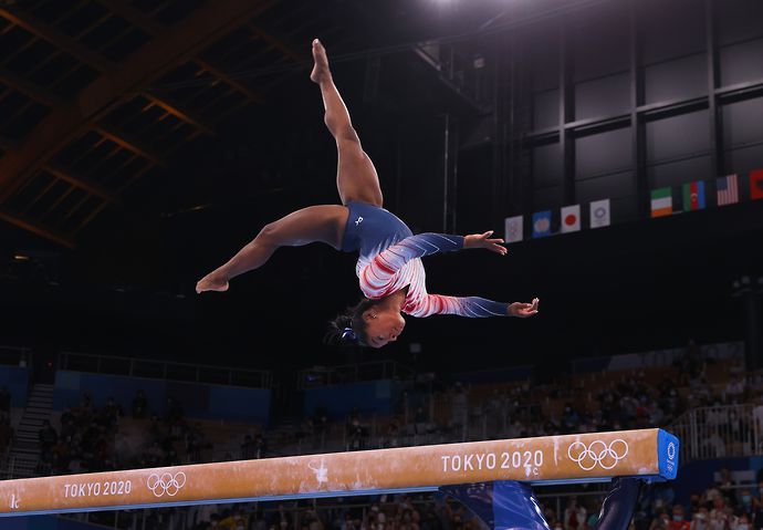 Simone Biles earned a bronze medal in the balance beam at the Tokyo 2020 Olympic Games