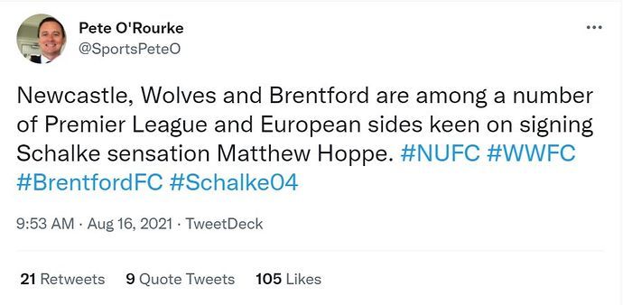 Pete O'Rourke issues an update on Matthew Hoppe