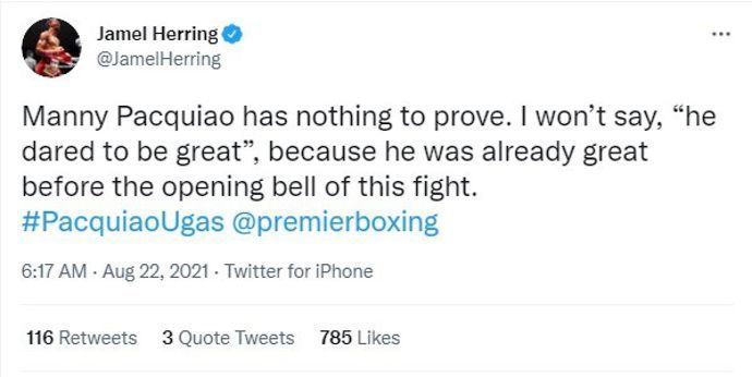 Jamel Herring wrote a message to Manny Pacquiao on Twitter