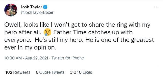 Josh Taylor also paid tribute to the Filipino legend with a post on Twitter