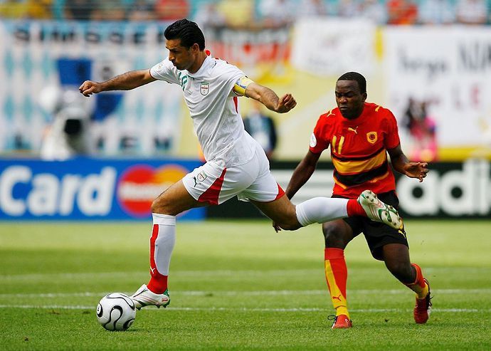 Ali Daei of Iran playing against Angola at the 2006 World Cup in Russia