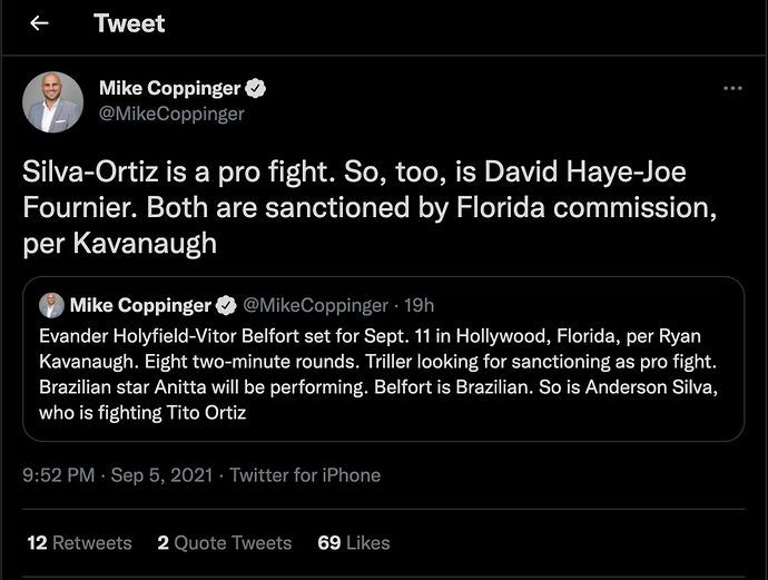 Mike Coppinger David Haye v Joe Fournier Tweet