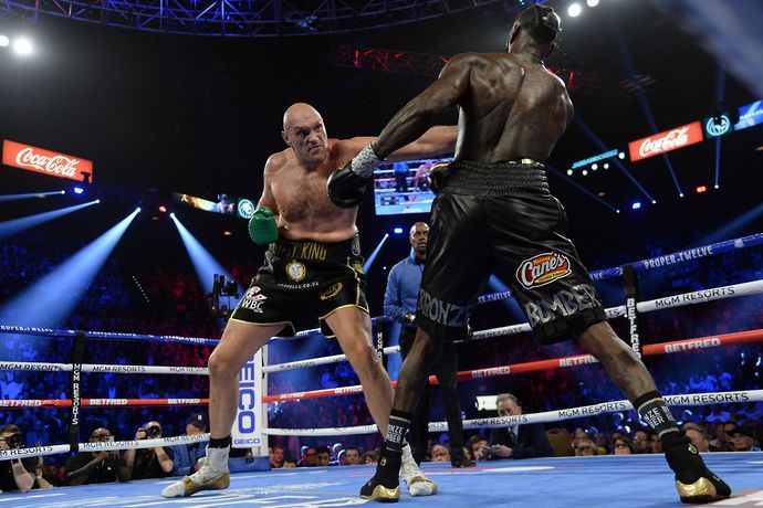 Tyson Fury and Deontay Wilder in action in their second boxing fight