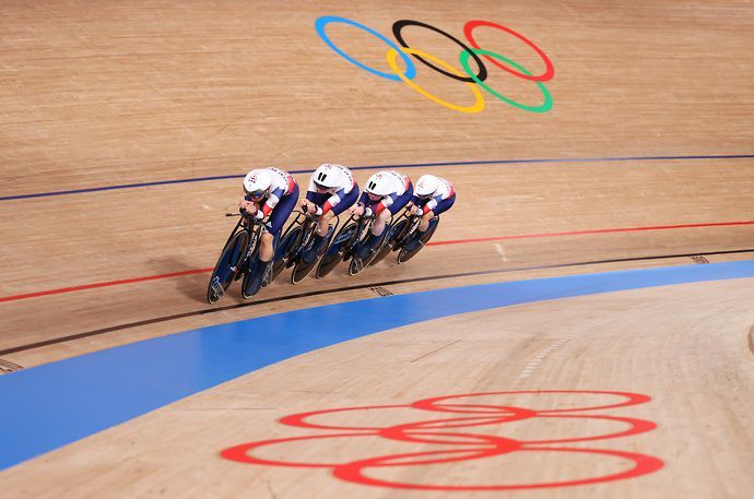 Elinor Barker competed in the heats of the track cycling team pursuit event at the Tokyo 2020 Olympic Games