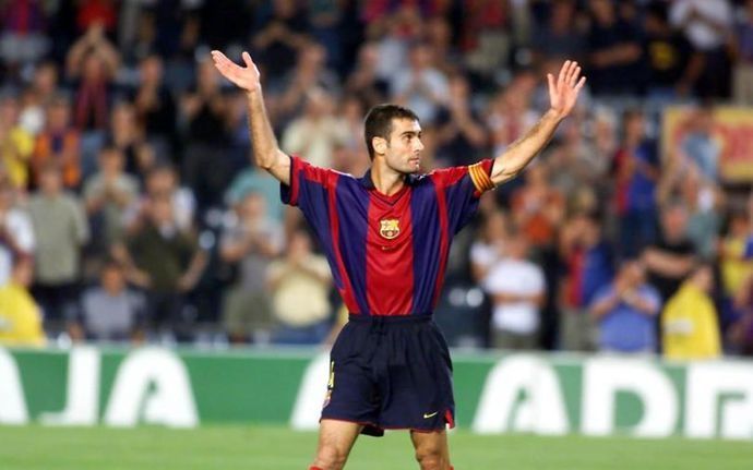Pep Guardiola during his playing days for Barcelona