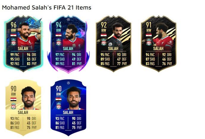 Mohamed Salah's FIFA Ultimate Team cards in FIFA 21.