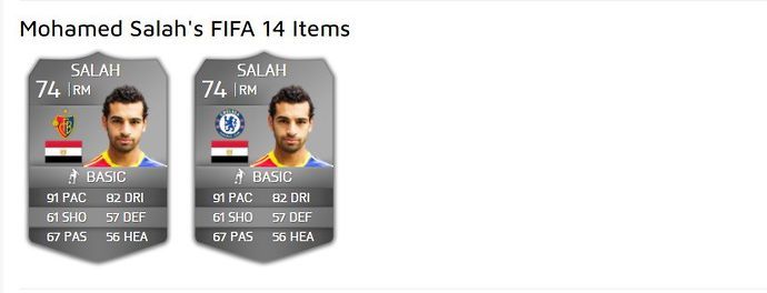 Mohamed Salah's FIFA Ultimate Team cards in FIFA 14.