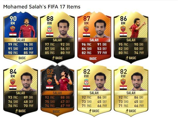 Mohamed Salah's FIFA Ultimate Team cards in FIFA 17.