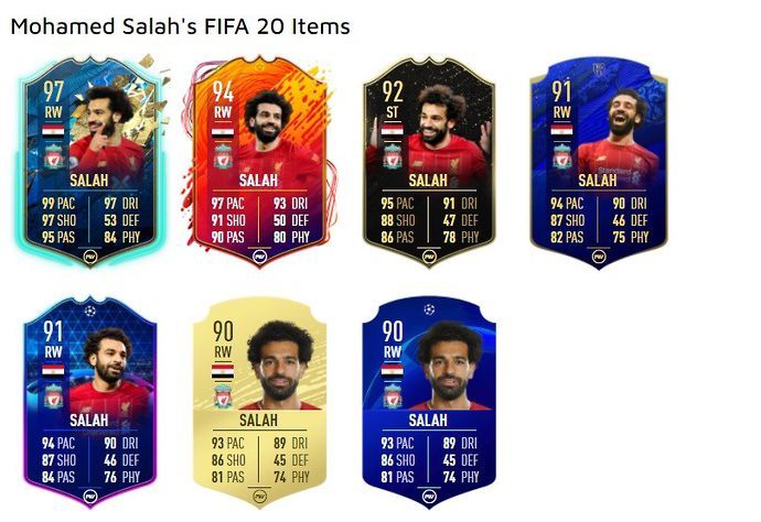 Mohamed Salah's FIFA Ultimate Team cards in FIFA 20.