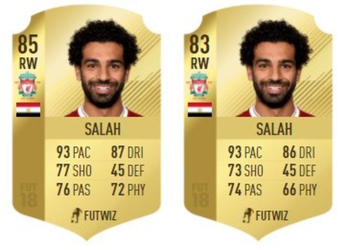Mohamed Salah's FIFA Ultimate Team cards in FIFA 18.