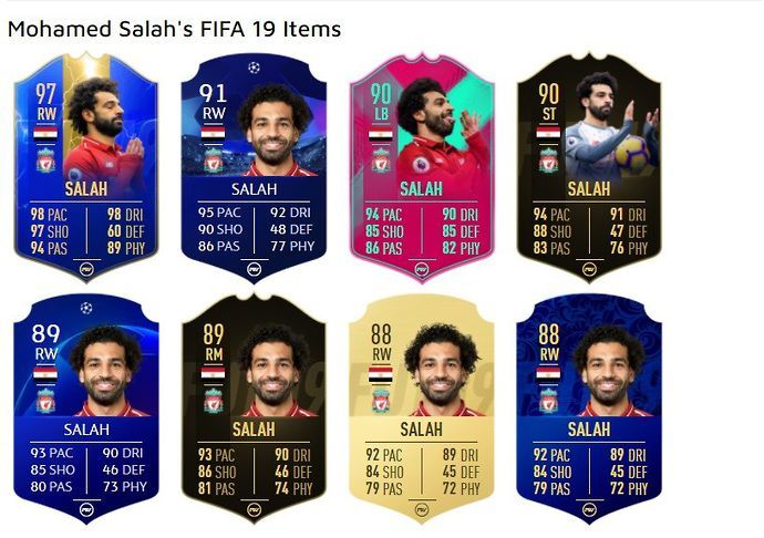 Mohamed Salah's FIFA Ultimate Team cards in FIFA 19.
