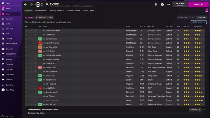 Newcastle squad Football Manager 2022