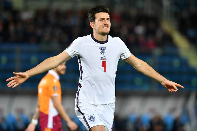 Harry Maguire celebrates for England