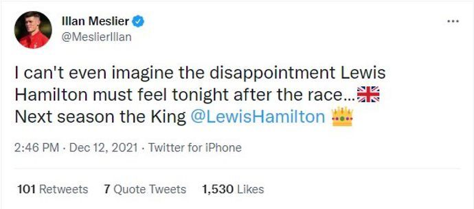 Illan Meslier reacts to Max Verstappen beating Lewis Hamilton