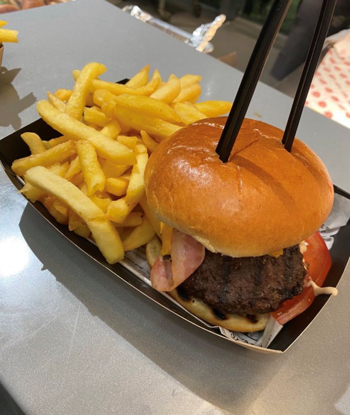The double cheeseburger and chips sold at Arsenal