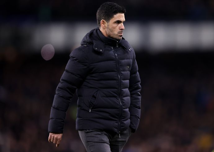 Arsenal manager Mikel Arteta walks off the pitch following a defeat to Everton. 