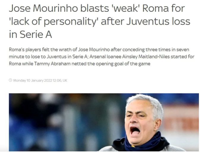 Mourinho blasts weak Roma headline.