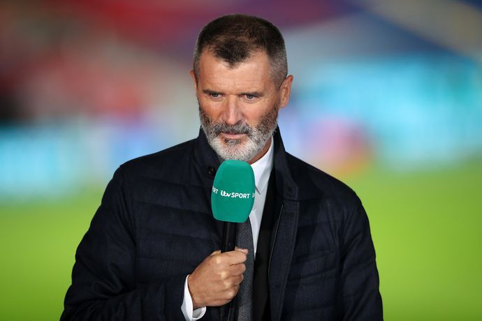 Roy Keane working in the commentary box for ITV.