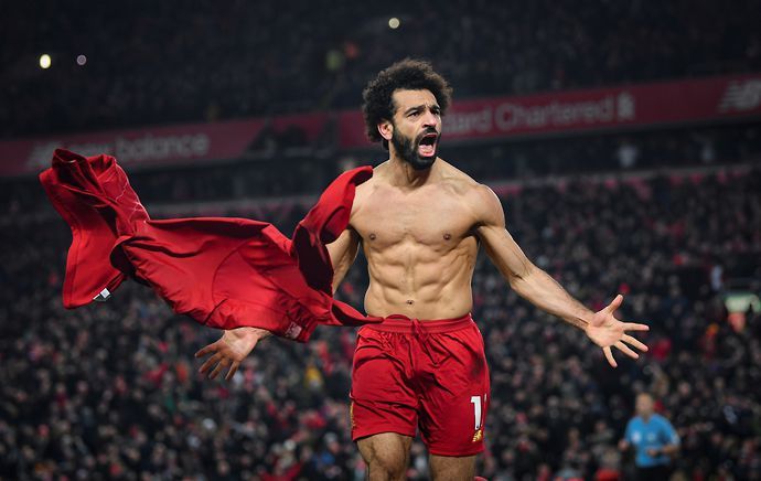 Mo Salah celebrates a Liverpool goal