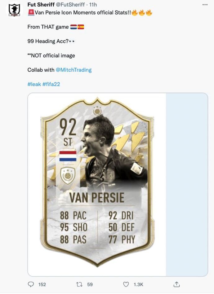 Robin Van Persie FIFA 22 Icon Moments Card Stats Ultimate Team