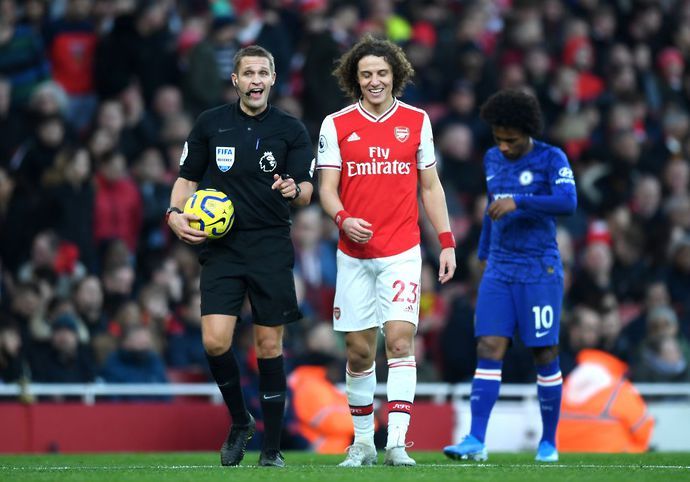 David Luiz playing for Arsenal vs Chelsea