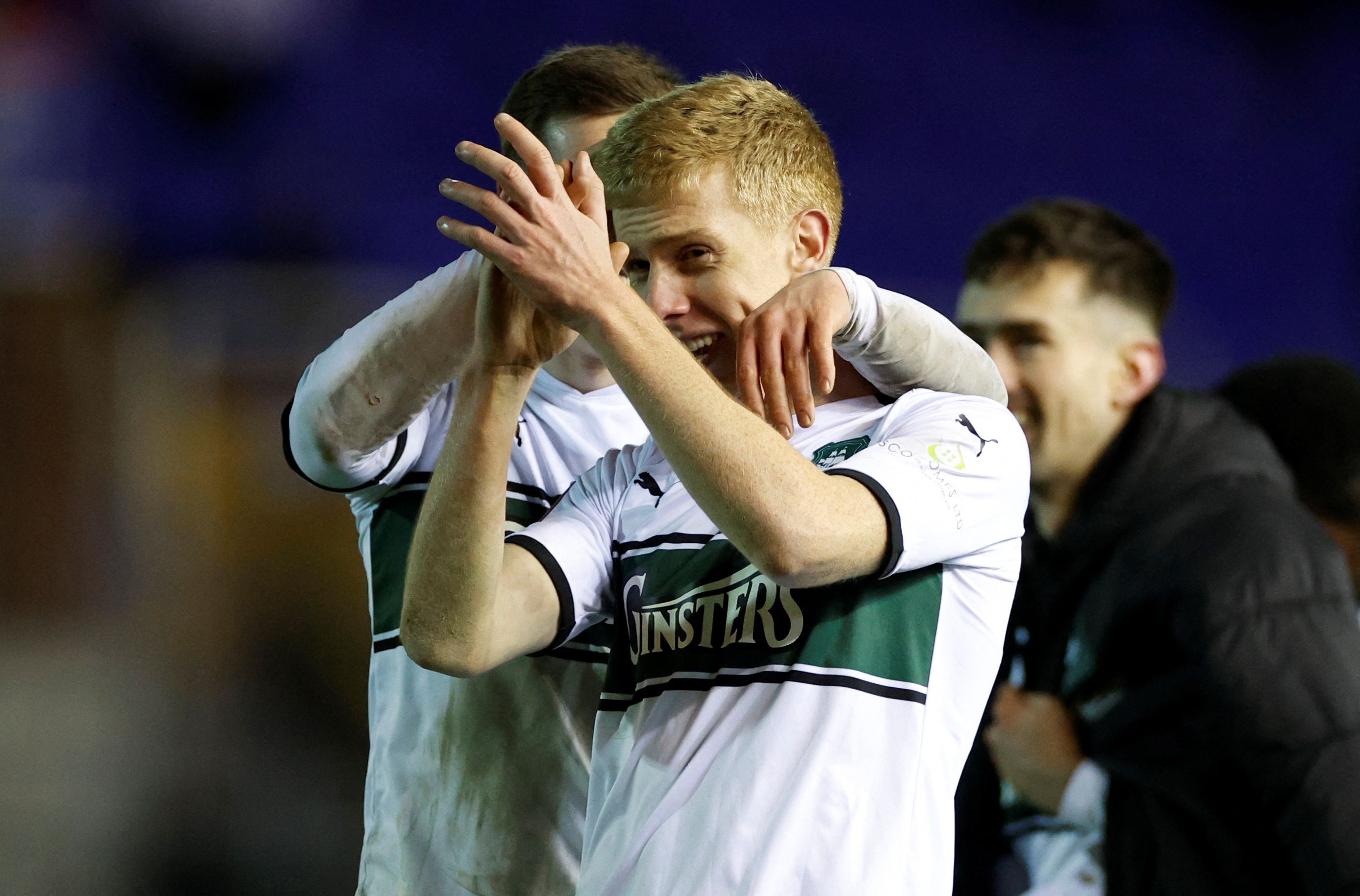 Argyle's Ryan Law celebrates after the FA Cup third round victory vs Birmingham