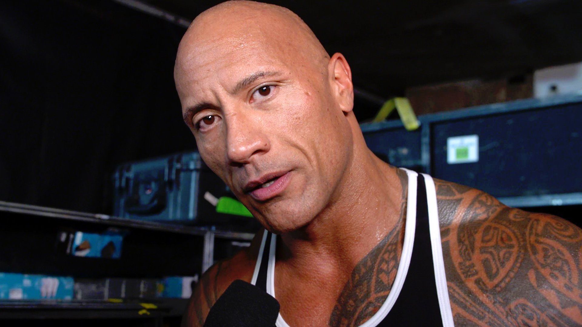 The Rock backstage at a WWE show