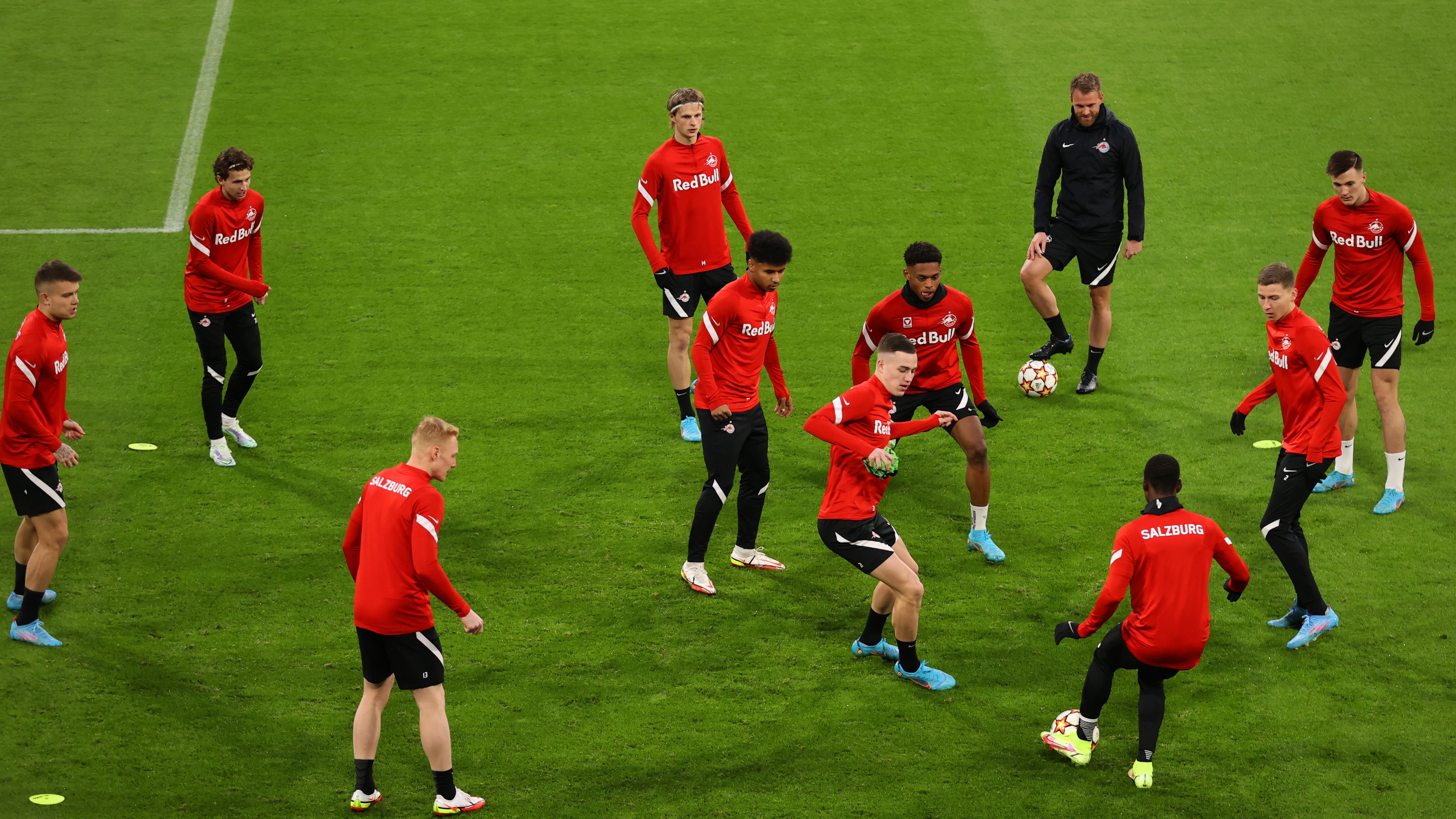 Players of FC Salzburg attend a training session at Allianz Arena on March 07, 2022 in Munich, Germany. FC Salzburg will face Bayern München in their UEFA Champions League Round Of Sixteen Leg Two match