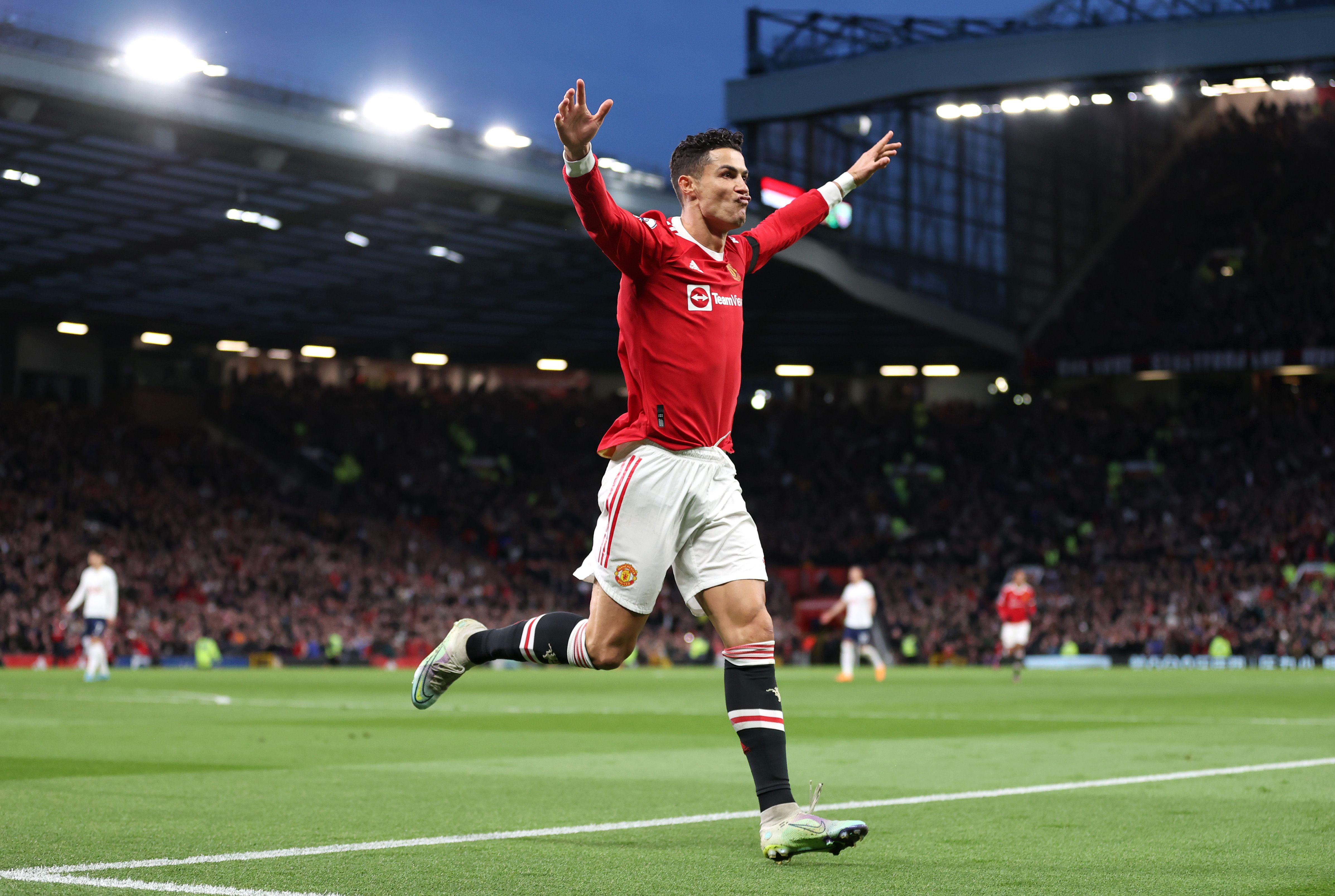 Cristiano Ronaldo of Manchester United celebrates after scoring their side's second goal 