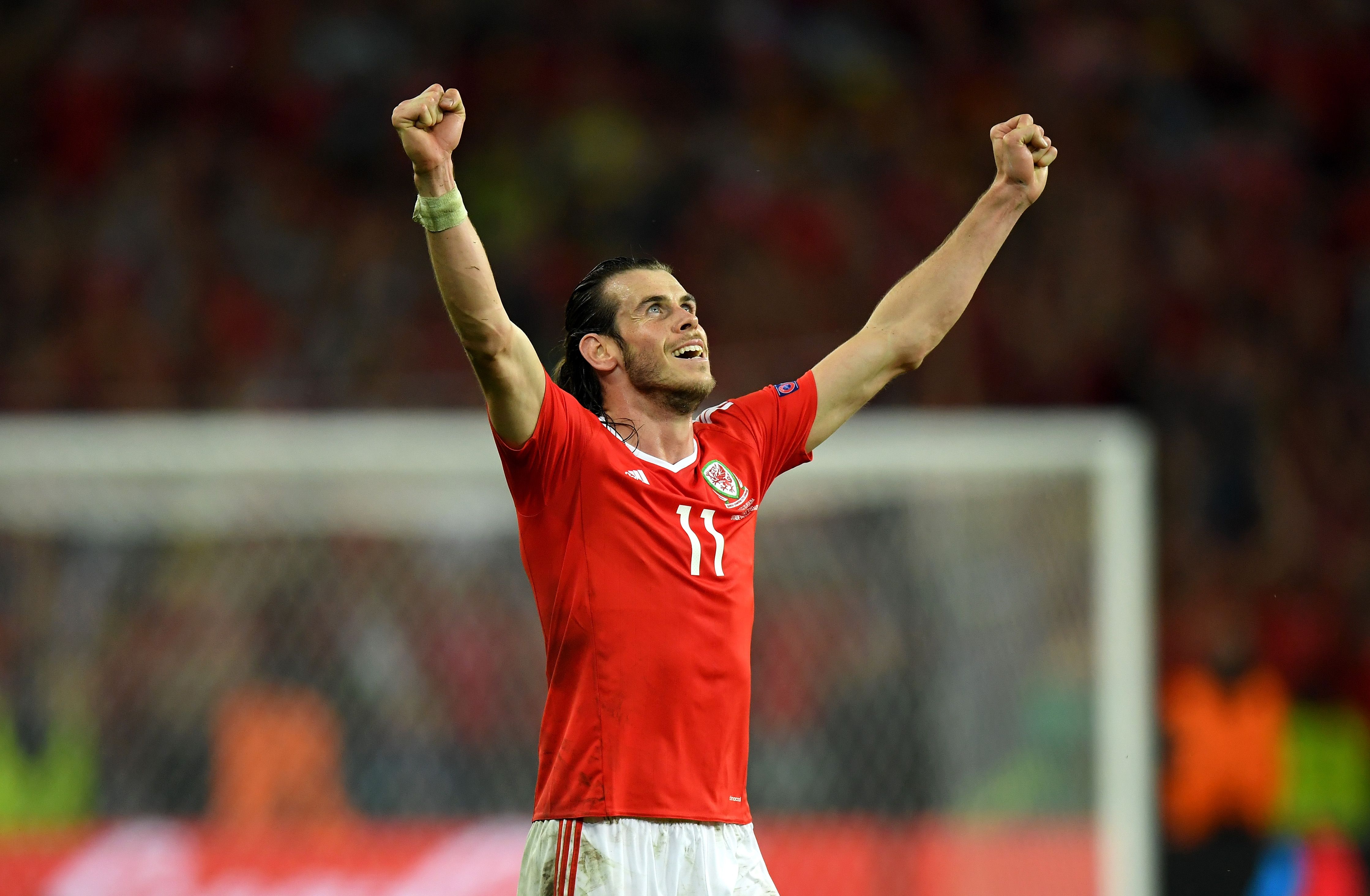 Gareth Bale of Wales celebrates his team's 3-1 win after the UEFA EURO 2016 quarterfinal.