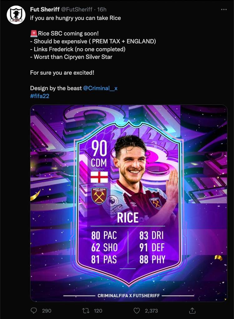 FIFA 22 FUT Birthday Leaks Reveal Declan Rice SBC is Coming