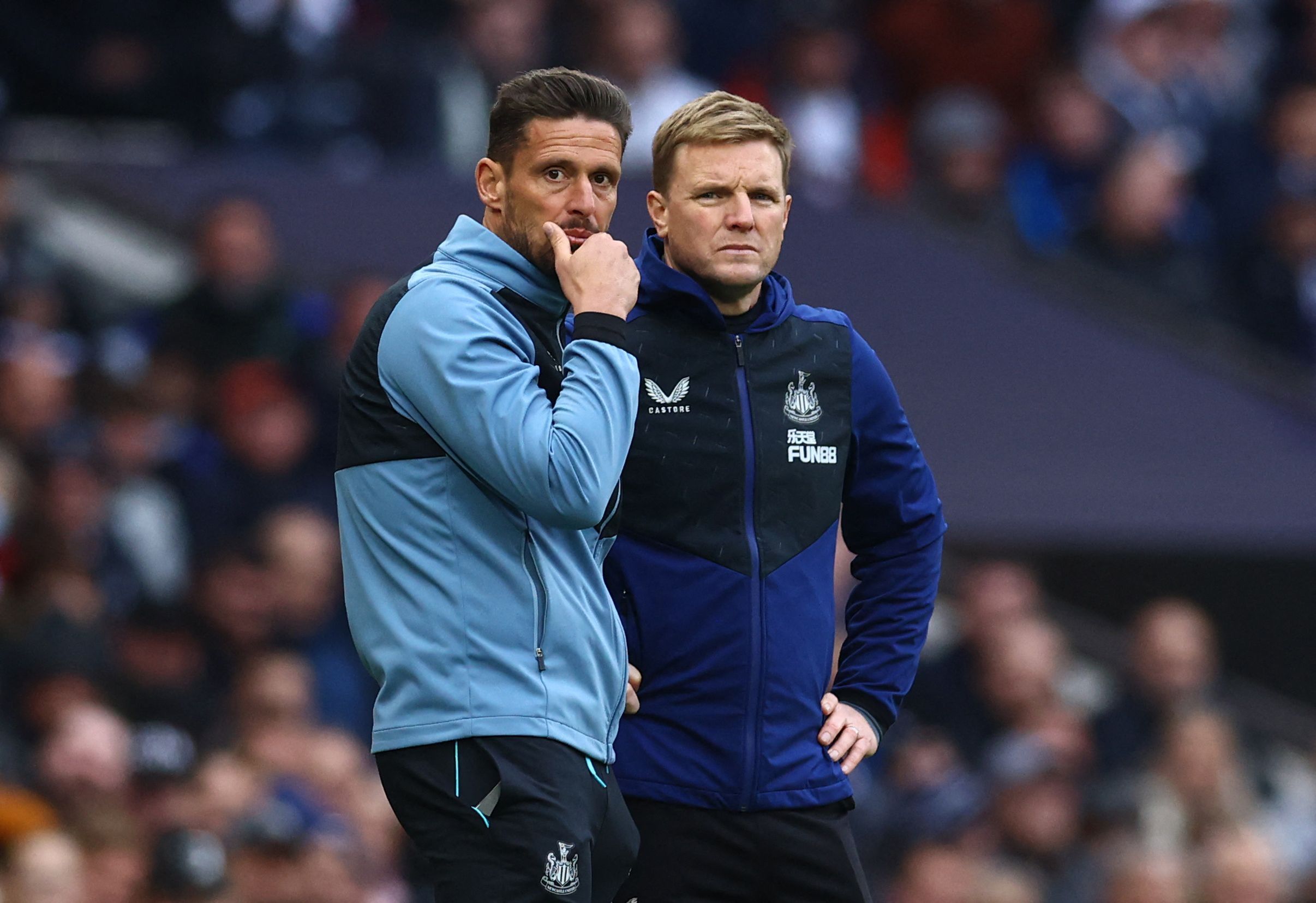 Newcastle United manager Eddie Howe with assistant Jason Tindall