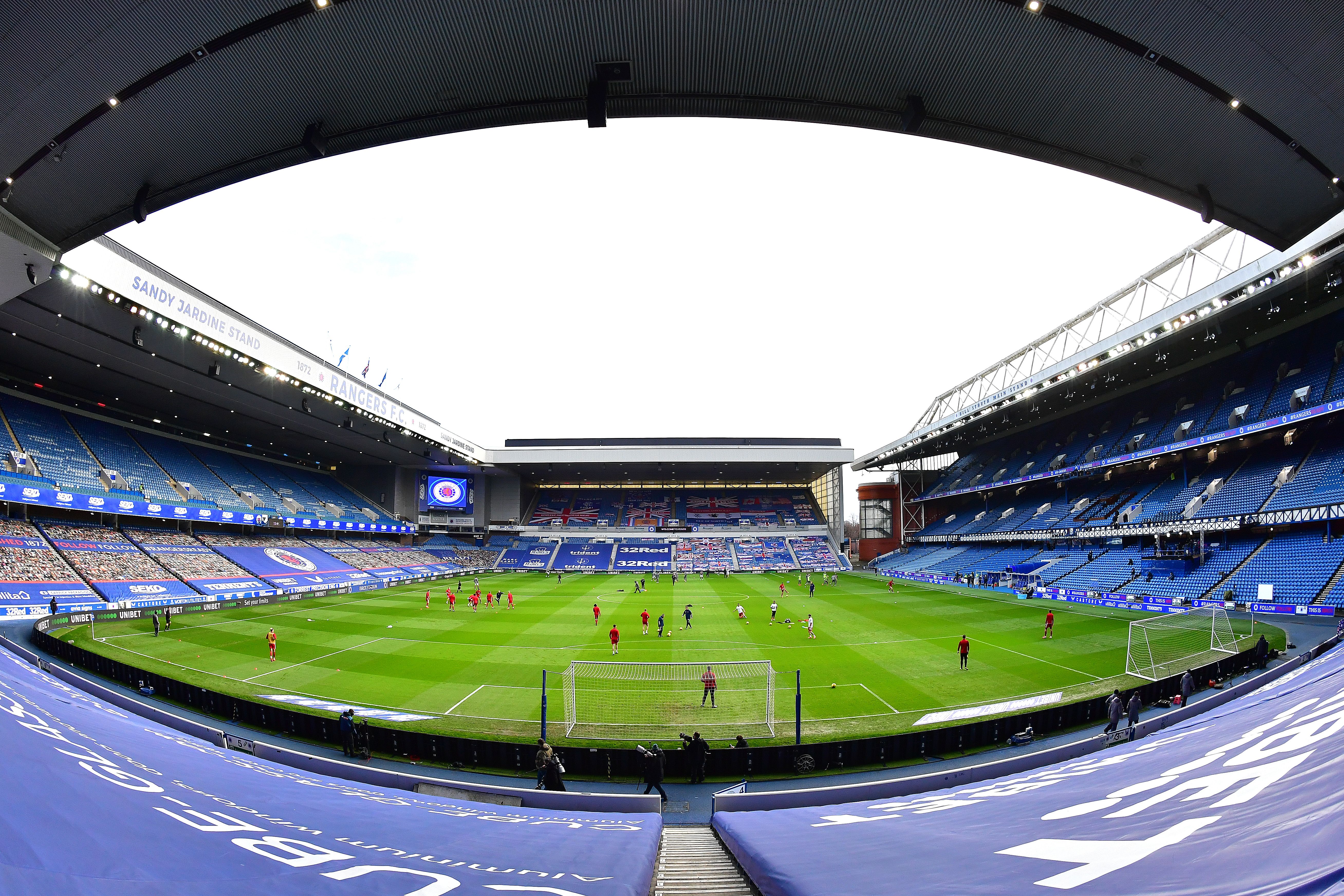 GLASGOW, SCOTLAND - NOVEMBER 22: General view inside of the stadium prior to kick off during the Ladbrokes Scottish Premiership match between Rangers and Aberdeen at Ibrox Stadium on November 22, 2020 in Glasgow, Scotland. Sporting stadiums around the UK remain under strict restrictions due to the Coronavirus Pandemic as Government social distancing laws prohibit fans inside venues resulting in games being played behind closed doors. (Photo by Mark Runnacles/Getty Images)