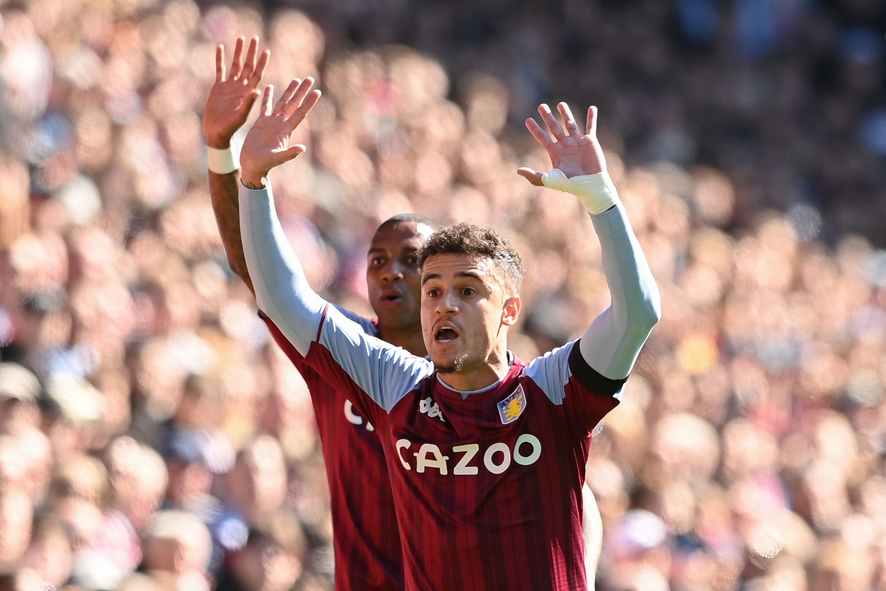 Philippe Coutinho of Aston Villa reacts during the Premier League match between Aston Villa and Arsenal at Villa Park on March 19, 2022 in Birmingham, England
