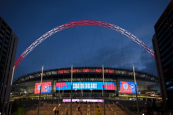 Wembley lit up for England.