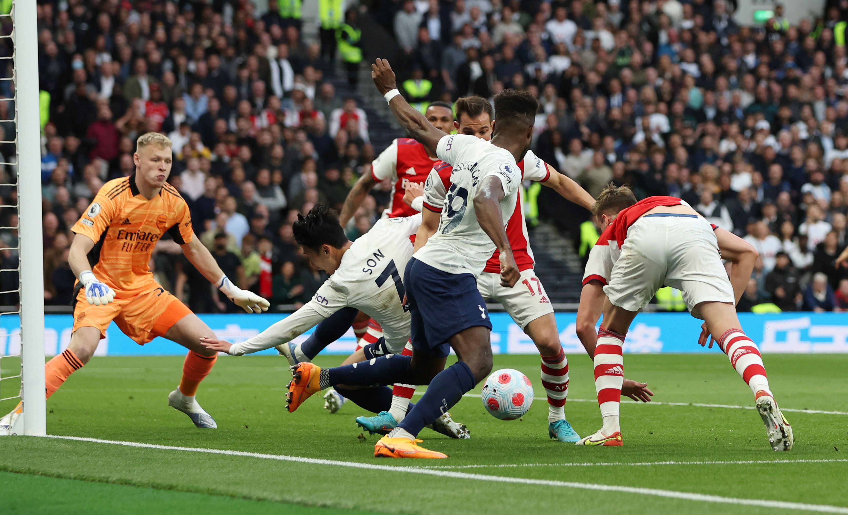 Arsenal's Soares concedes a penalty.