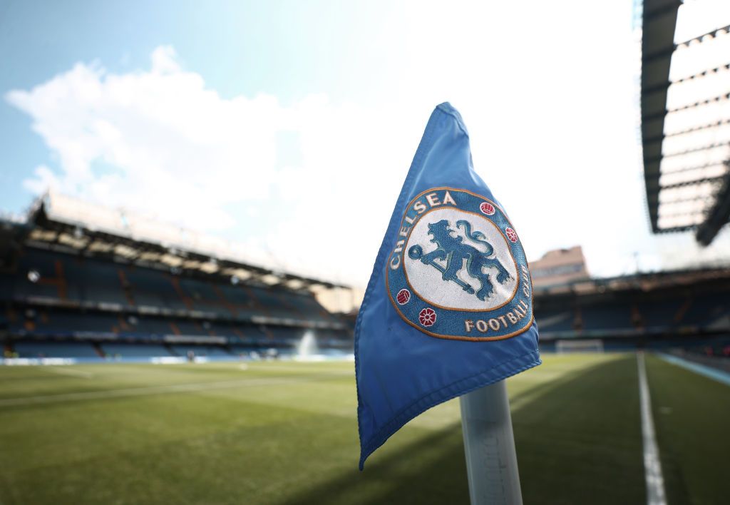 A corner flag at Chelsea's Stamford Bridge stadium