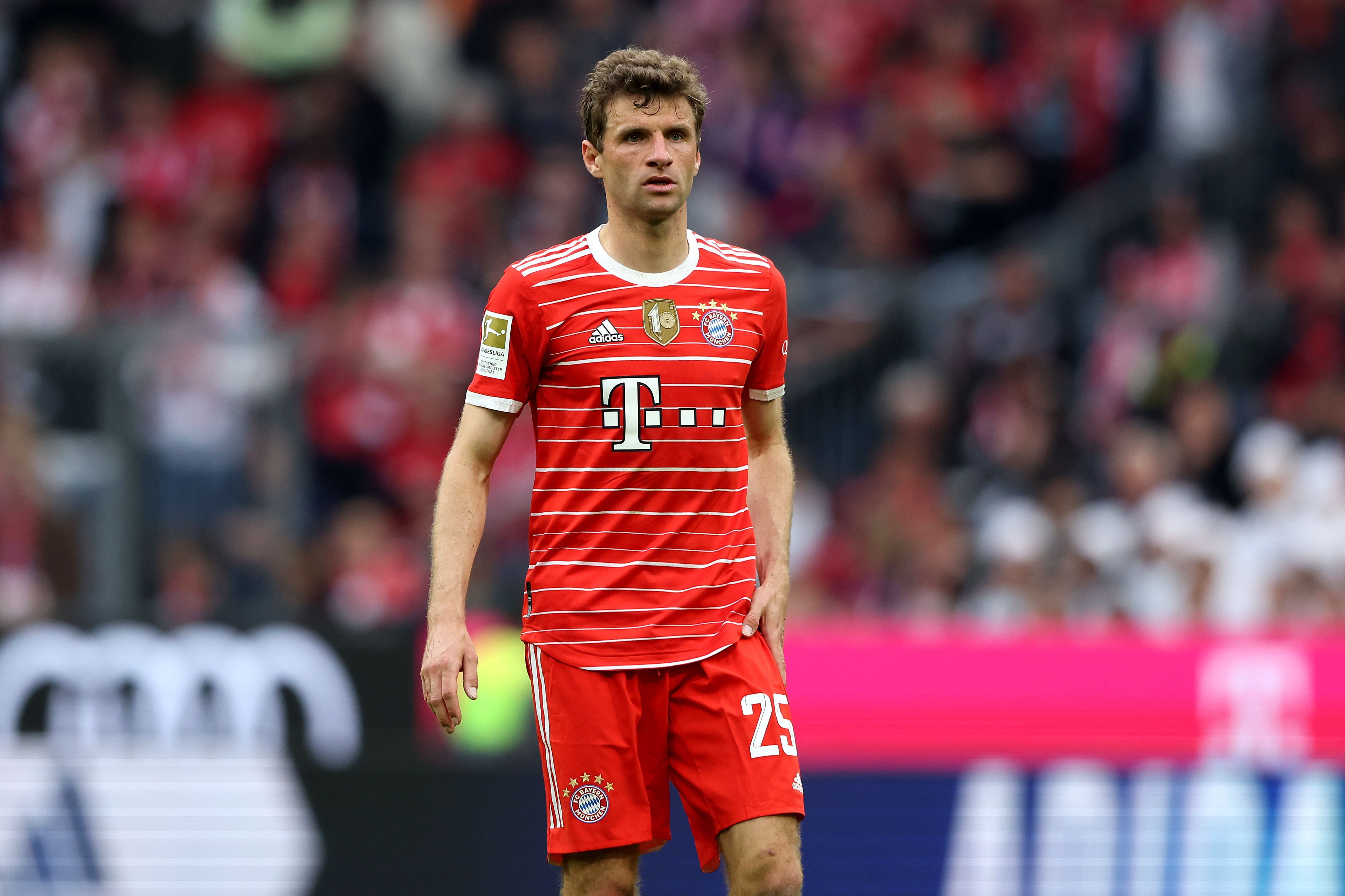 Thomas Muller looks on for Bayern Munich vs Stuttgart