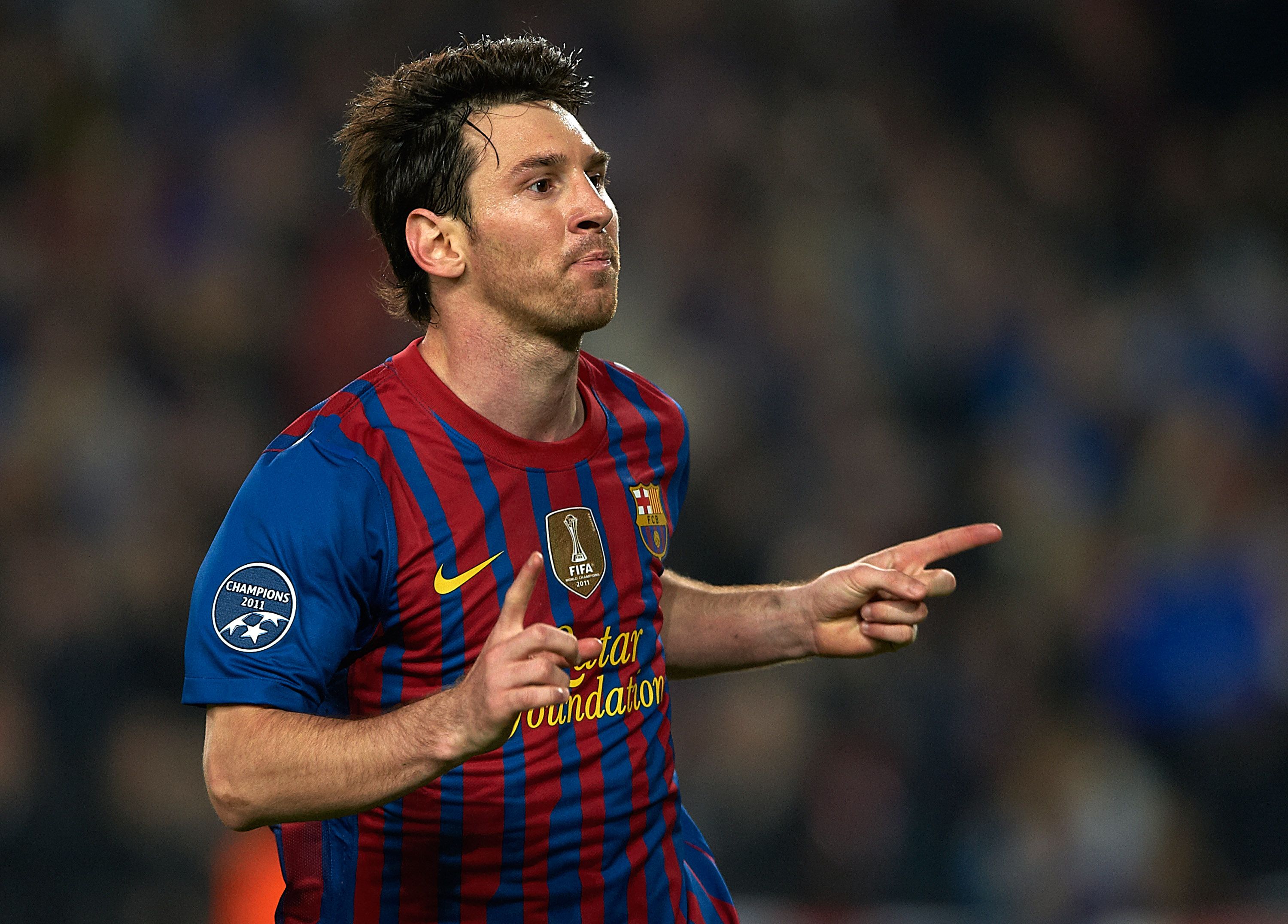 Messi celebrates at Barcelona.