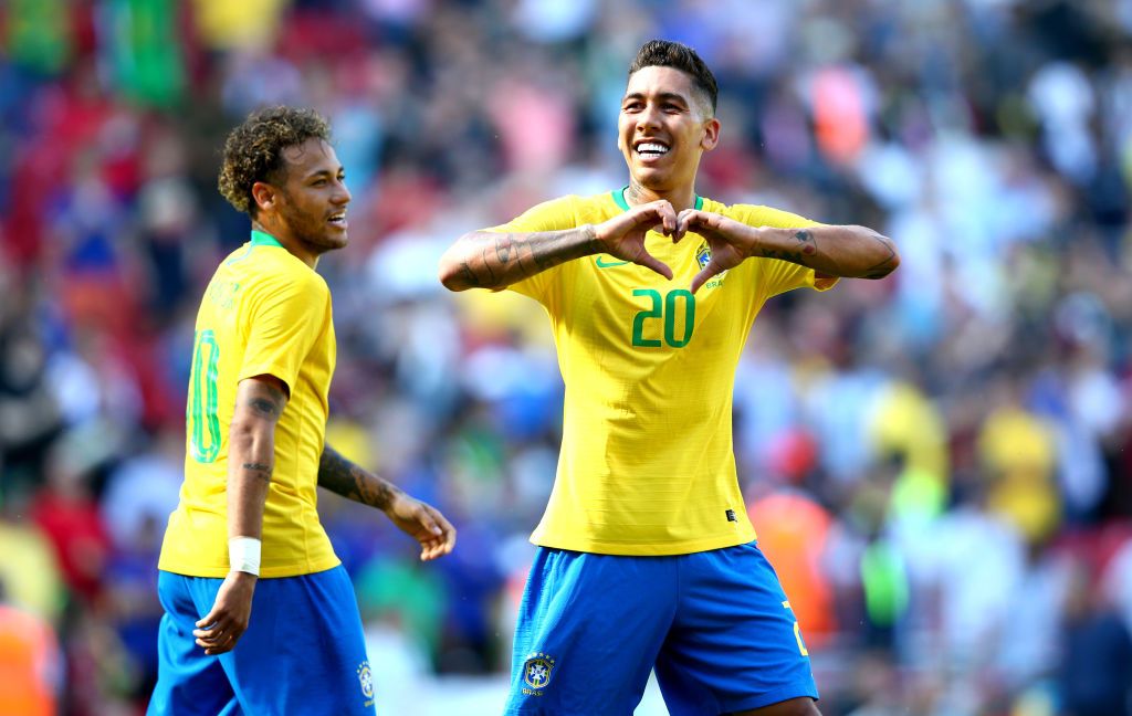 Neymar &amp; Firmino in action together with Brazil