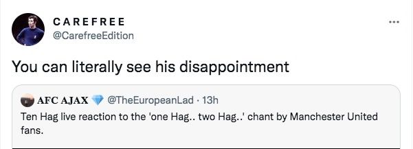 Ten Hag reacts to Man Utd chant