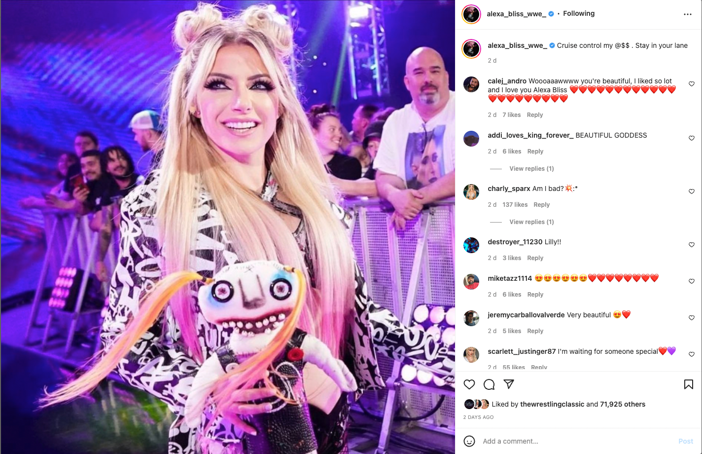 WWE's Alexa Bliss went full savage on Instagram with her caption