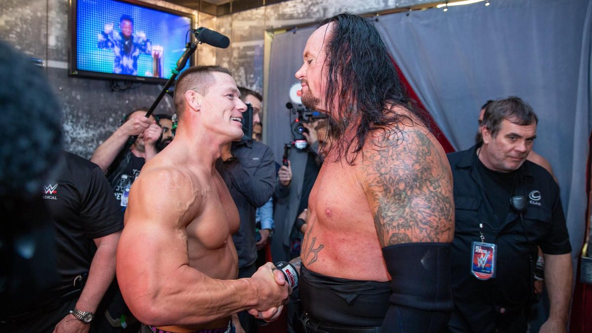 John Cena backstage with The Undertaker at WWE WrestleMania 34