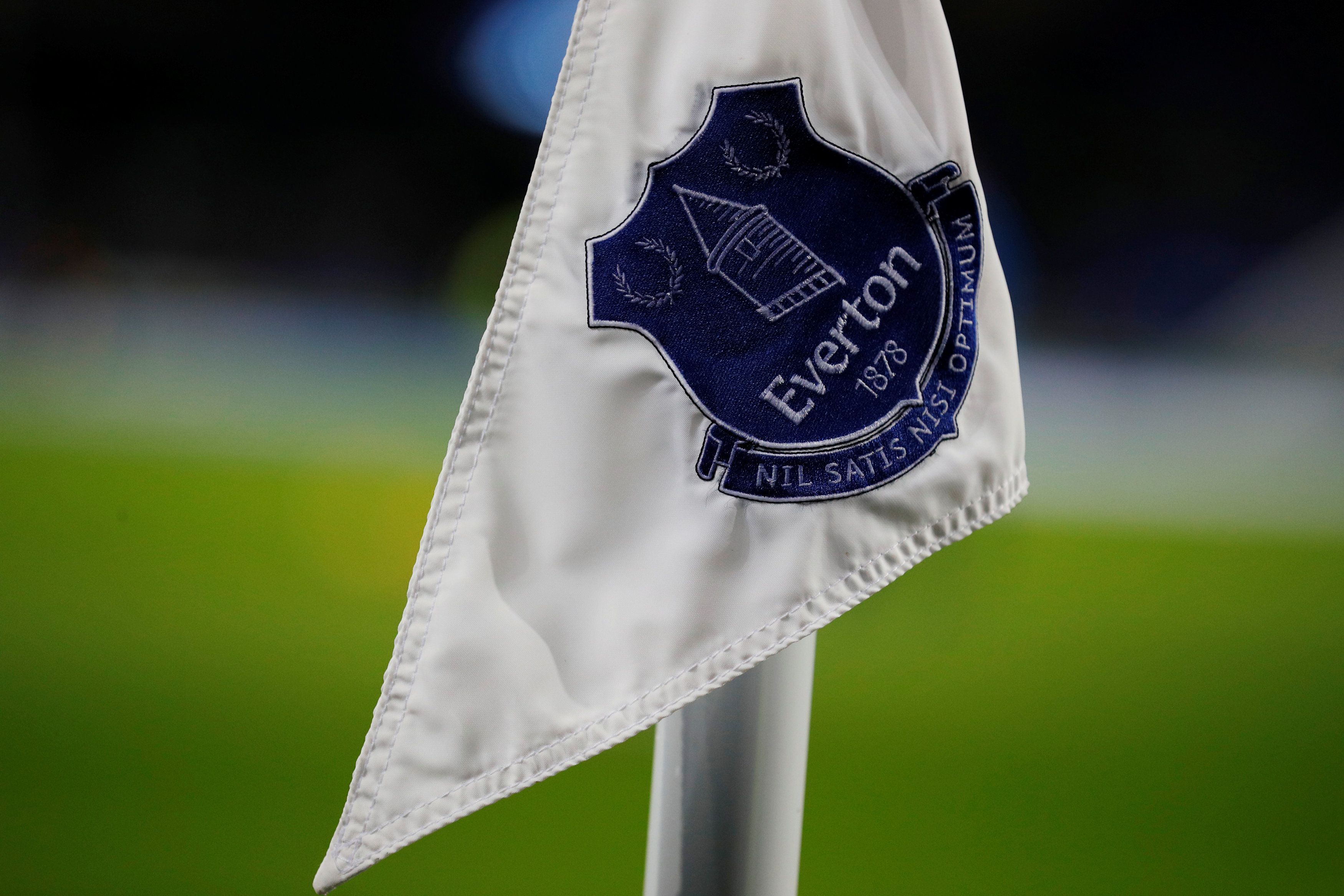 Everton's badge on a corner flag.