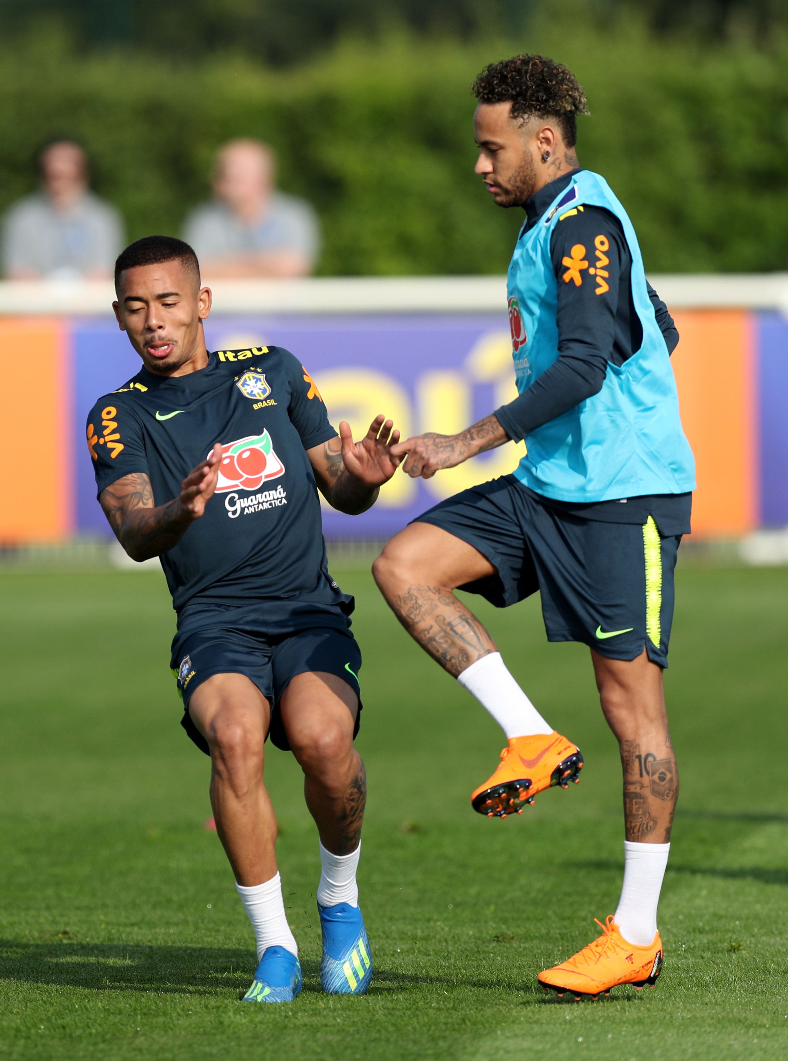 Jesus and Neymar in Brazil training.