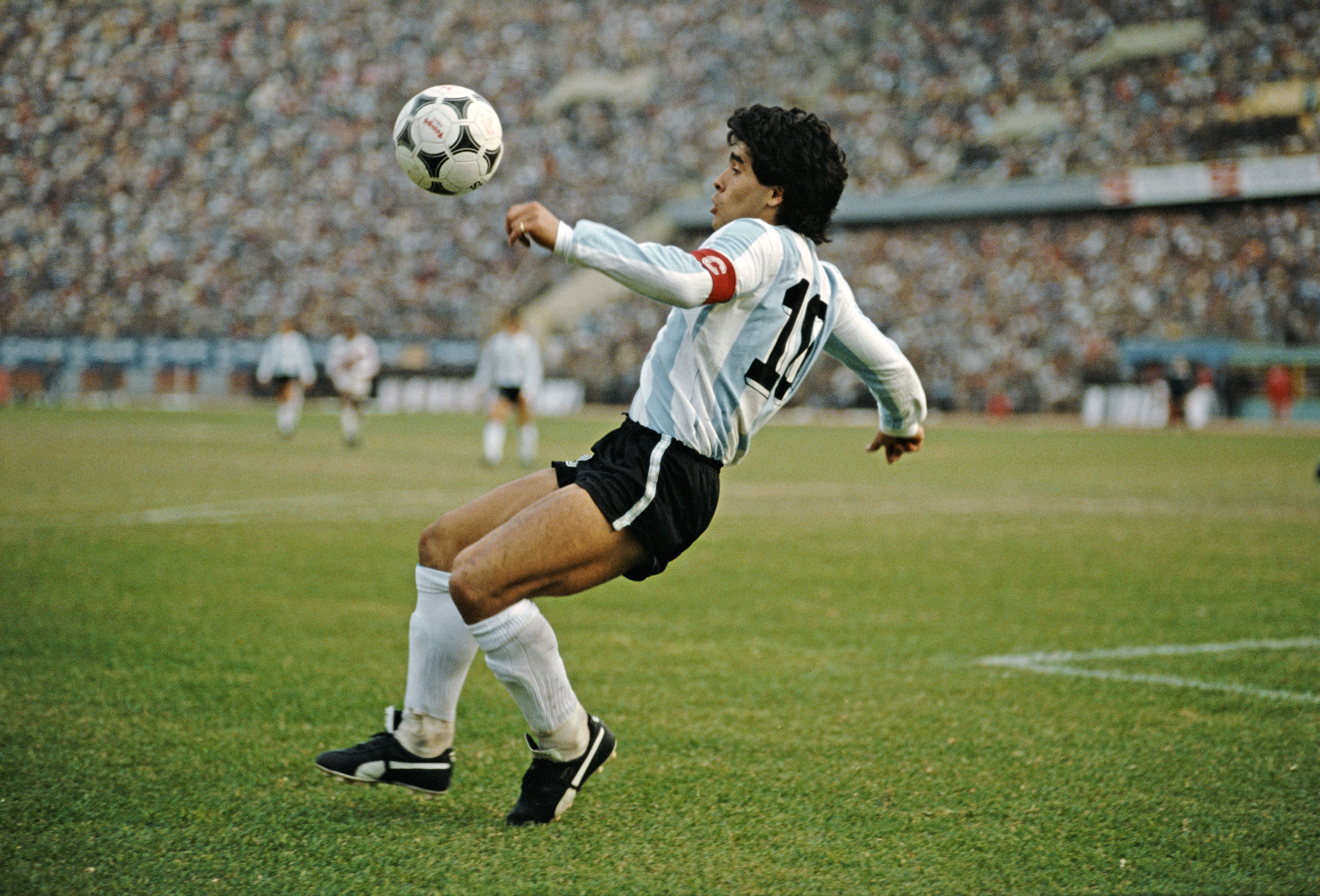 Maradona in action against Peru for Argentina
