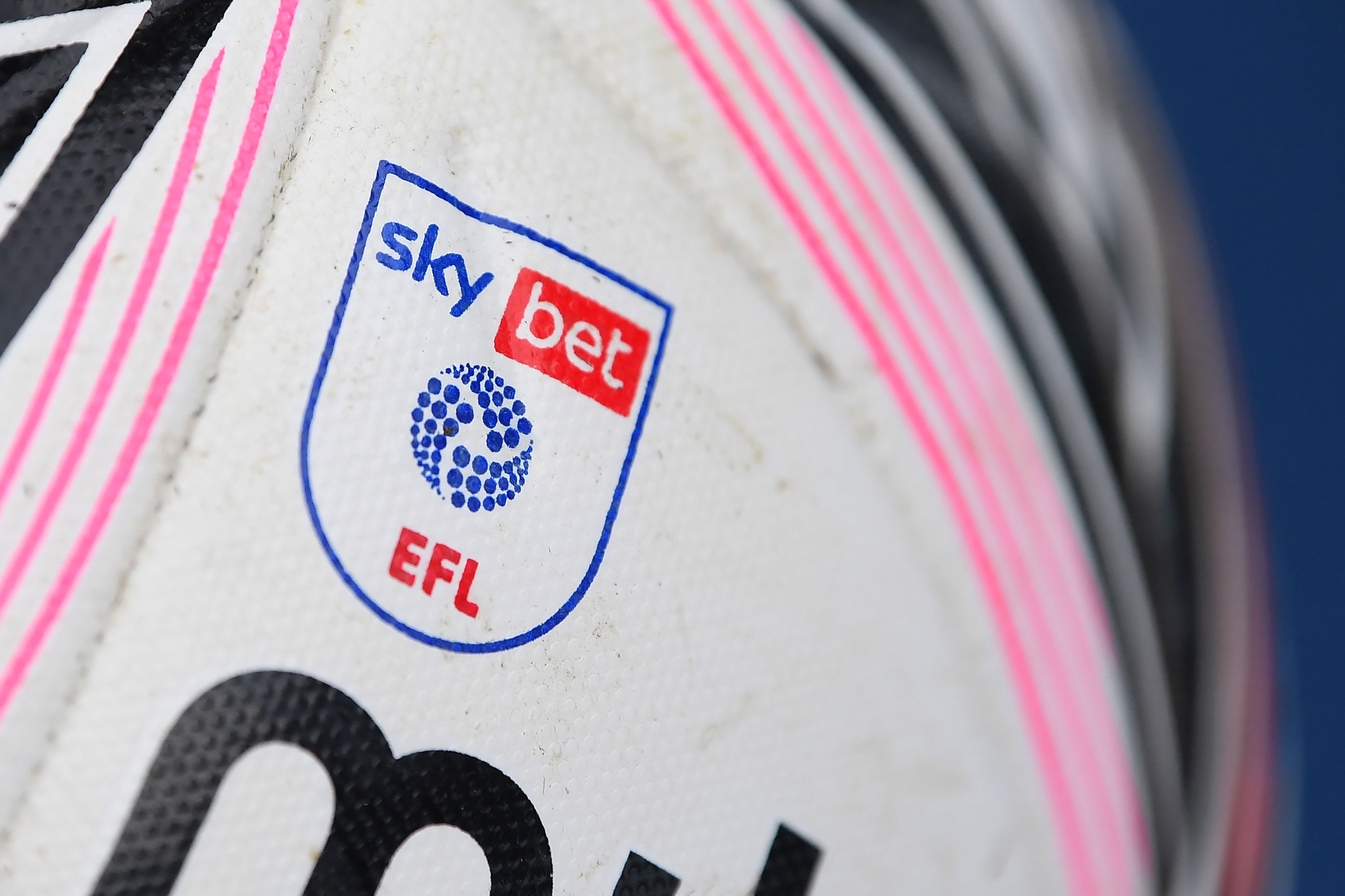 A general view of the EFL logo on the match ball during the Sky Bet Championship match between Sheffield Wednesday and Birmingham City at Hillsborough Stadium on February 20, 2021 in Sheffield, England. Sporting stadiums around the UK remain under strict restrictions due to the Coronavirus Pandemic as Government social distancing laws prohibit fans inside venues resulting in games being played behind closed doors.