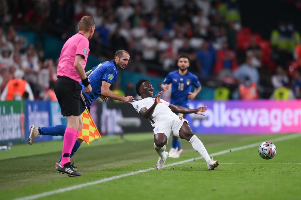 Giorgio Chiellini's tackle on Bukayo Saka in the Euro 2020 final