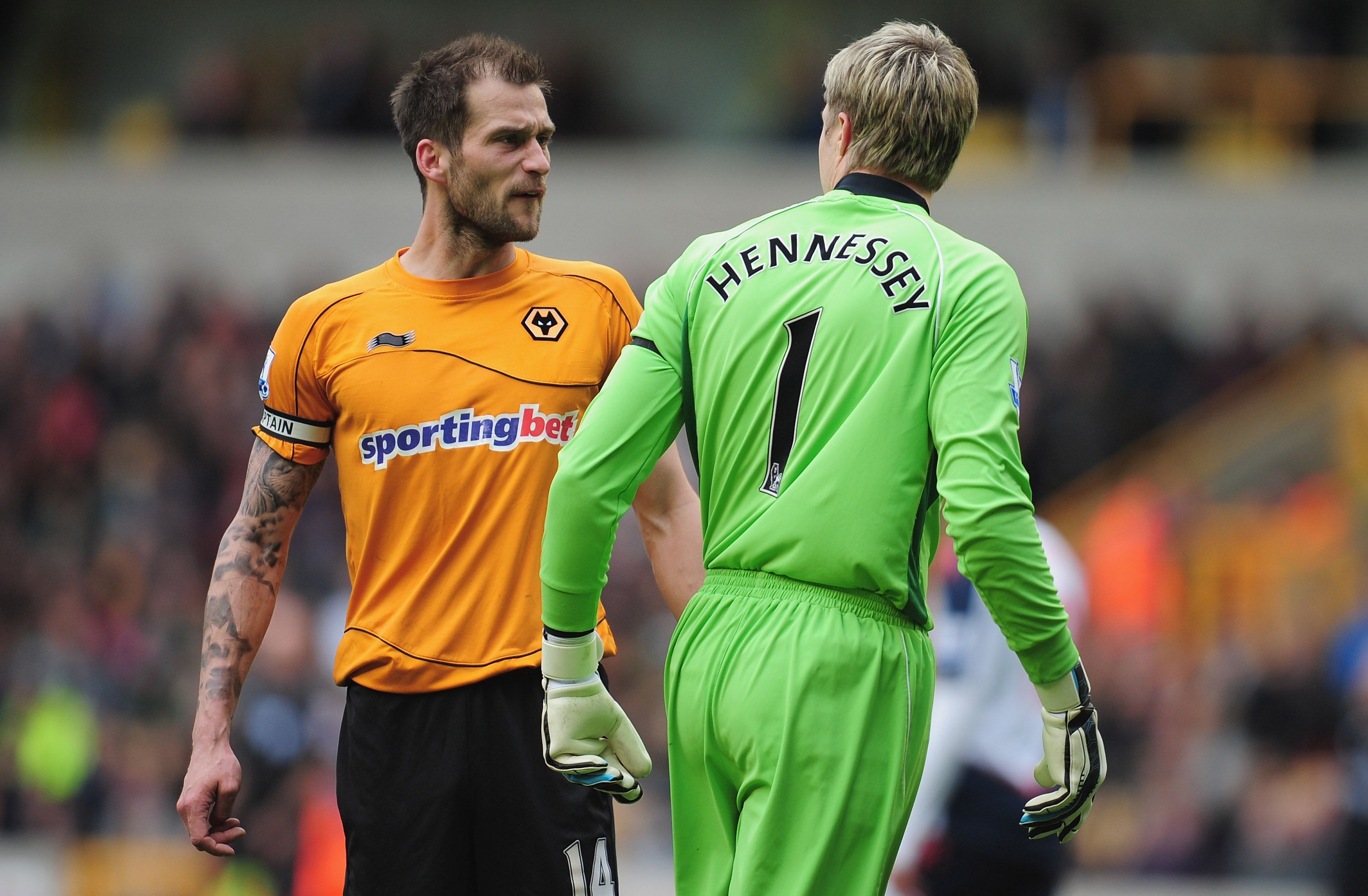 Roger Johnson clashes with his goalkeeper at Wolves.